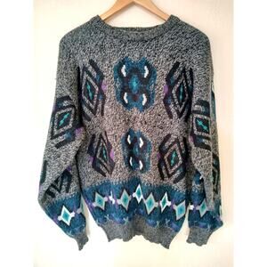 Vintage Nuovo new forces 80s abstract gray and blue sweater